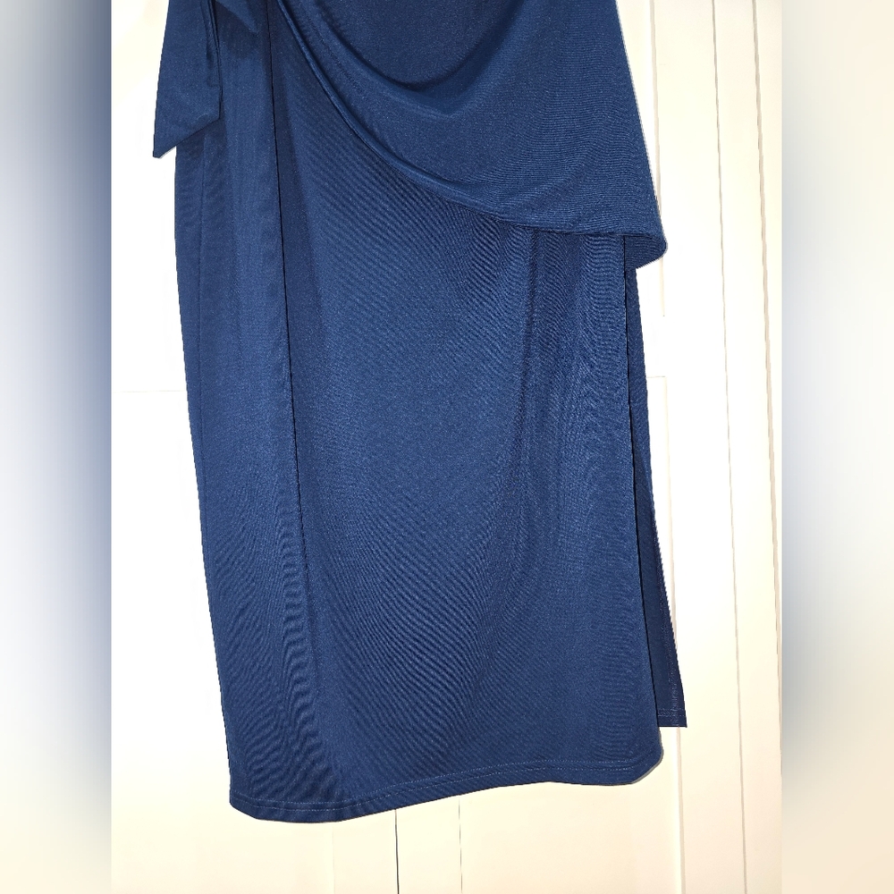 NWT Grace Karin Navy Blue One-Shoulder Faux Wrap Dress – Size Large - Picture 8 of 16
